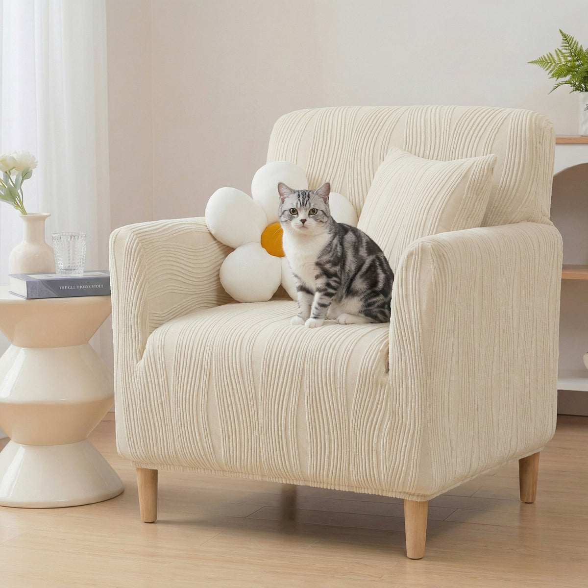 Jacquard Stretch Full-Cover Anti-scratch Armchair Cover... lifestyle and size view 19 | Petix pet supplies for dogs and cats