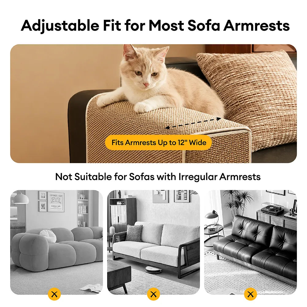 Adjustable Faux Sisal Scratch-Resistant Sofa Armrest Protector Cover... detail view 3 | Petix pet supplies for dogs and cats