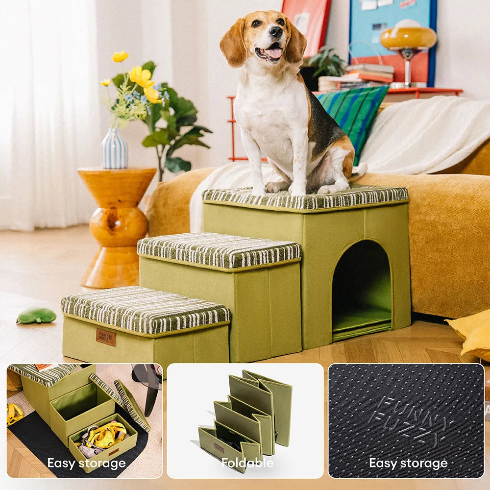 SnugNest Textured Stripe Dog Stairs with Storage - Dog Stairs detail view 5 | Petix pet supplies for dogs and cats