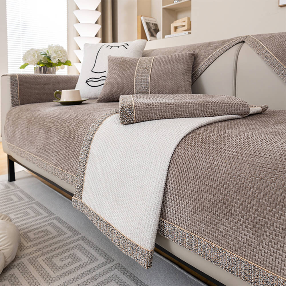 All-Season Modern Tweed Woven Chenille Anti-Slip Outdoor Couch Cover... detail view 11 | Petix pet supplies for dogs and cats