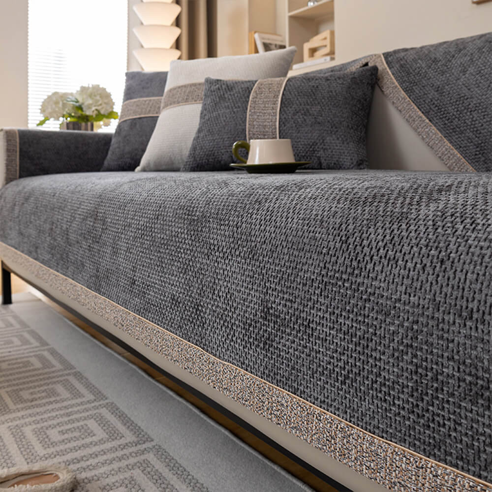 All-Season Modern Tweed Woven Chenille Anti-Slip Outdoor Couch Cover... detail view 9 | Petix pet supplies for dogs and cats
