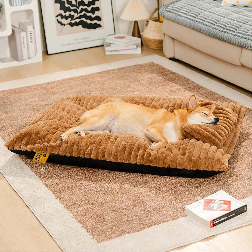 Plush Fluffy Thick Comfort Calming Dog Bed with Pillow... lifestyle and size view 13 | Petix pet supplies for dogs and cats