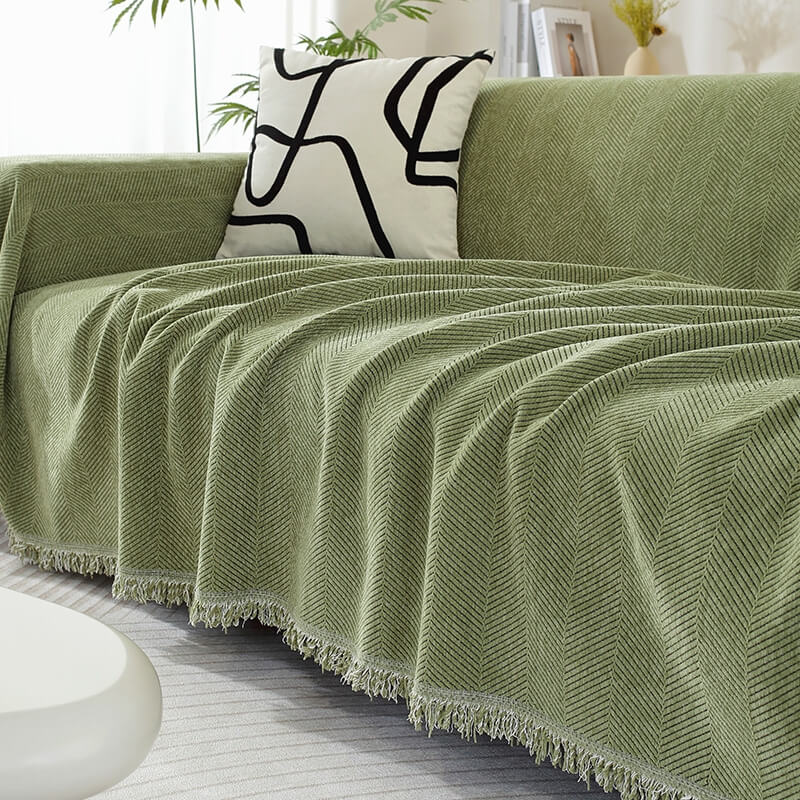 Chenille Blanket Herringbone Tassel Armchair Cover - Couch Cover detail view 8 | Petix pet supplies for dogs and cats