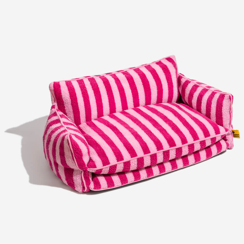 Trendy Striped Faux Lambswool Double Layer Dog & Cat Sofa Bed - Outdo... detail view 4 | Petix pet supplies for dogs and cats