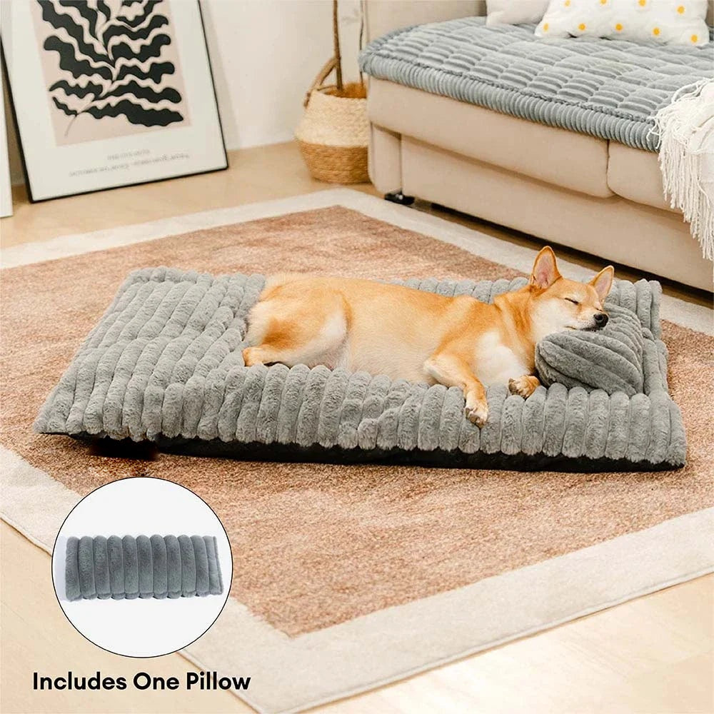 Plush Fluffy Thick Comfort Calming Dog Bed with Pillow - Dog Beds main product image | Petix pet supplies for dogs and cats