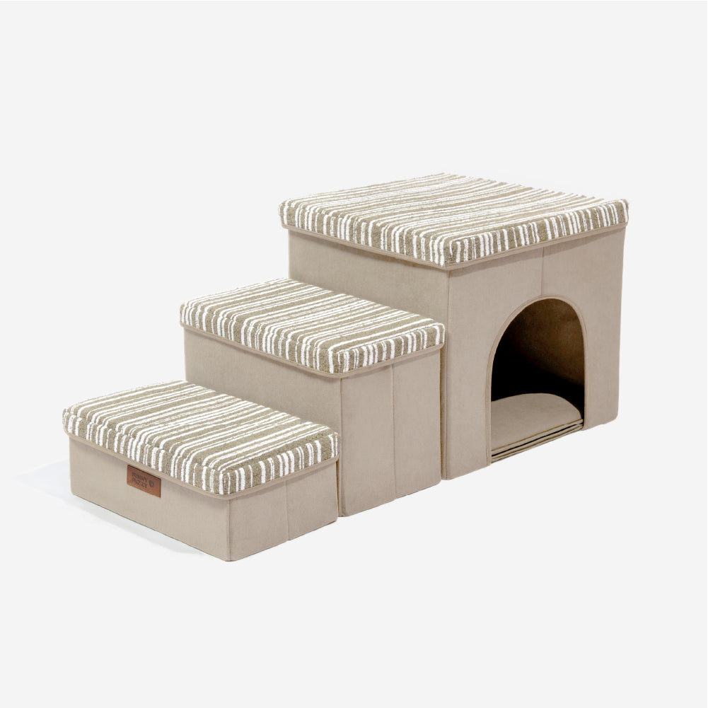 SnugNest Textured Stripe Dog Stairs with Storage - Dog S... lifestyle and size view 17 | Petix pet supplies for dogs and cats