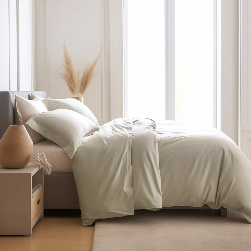 Comfortable Luxury Sateen 100% Bamboo Duvet Cover Bed Sh... lifestyle and size view 15 | Petix pet supplies for dogs and cats