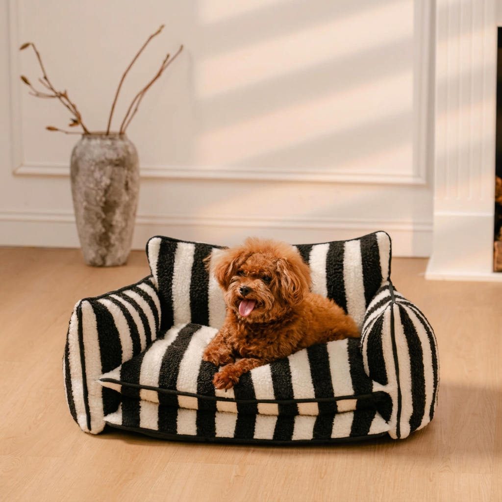 Trendy Striped Faux Lambswool Double Layer Dog & Cat Sofa Bed - Outdoor