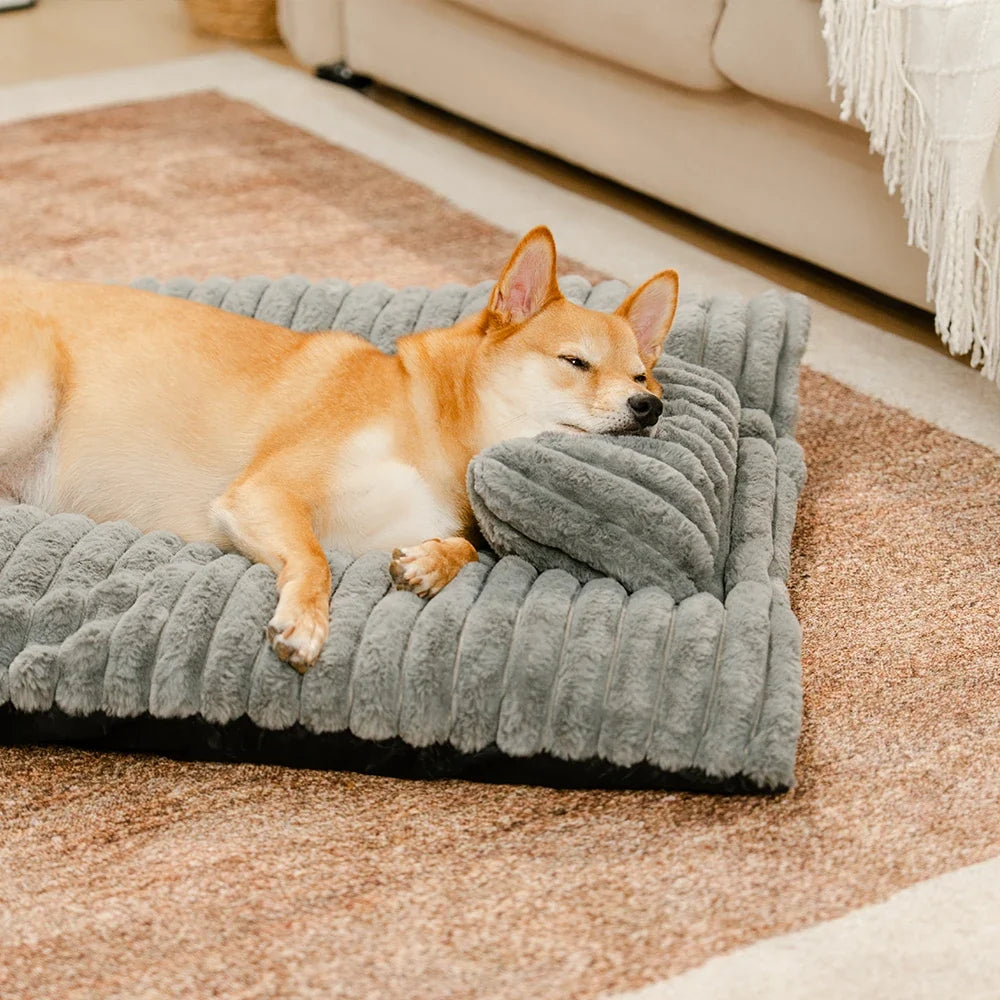 Plush Fluffy Thick Comfort Calming Dog Bed with Pillow - Dog Beds detail view 2 | Petix pet supplies for dogs and cats