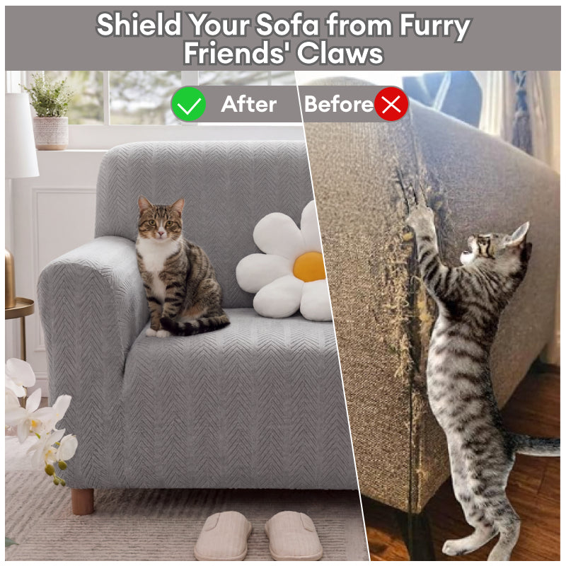 Elegant Herringbone Cream Aesthetic Stretch Magic Armchair Cover - Co... detail view 8 | Petix pet supplies for dogs and cats