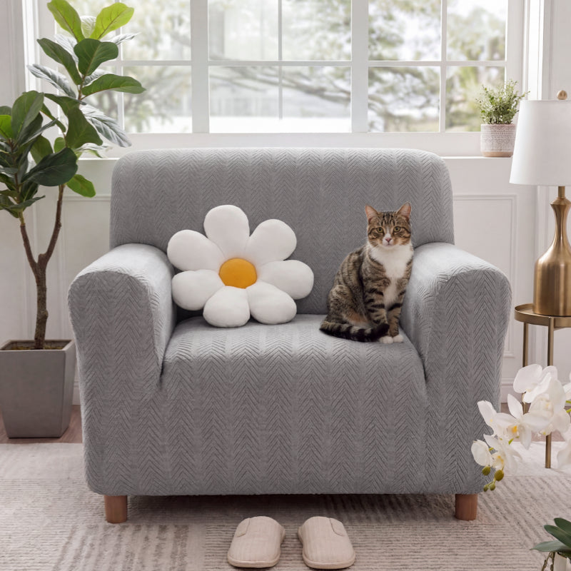 Elegant Herringbone Cream Aesthetic Stretch Magic Armchair Cover - Co... detail view 4 | Petix pet supplies for dogs and cats