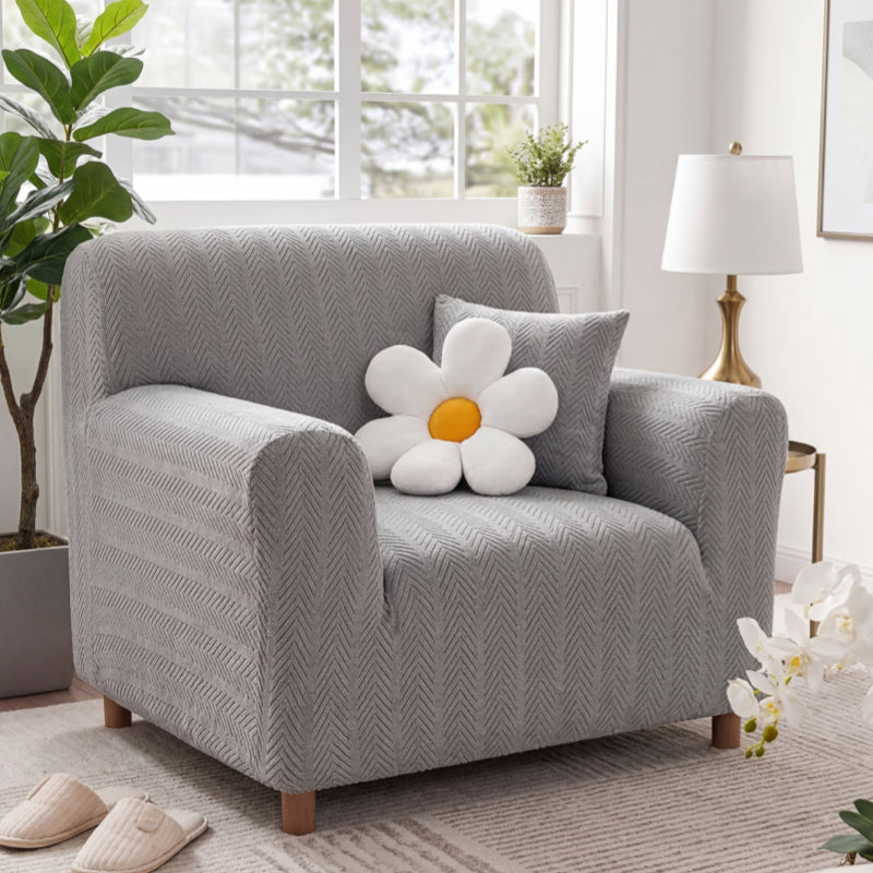 Elegant Herringbone Cream Aesthetic Stretch Magic Armchair Cover - C... detail view 14 | Petix pet supplies for dogs and cats