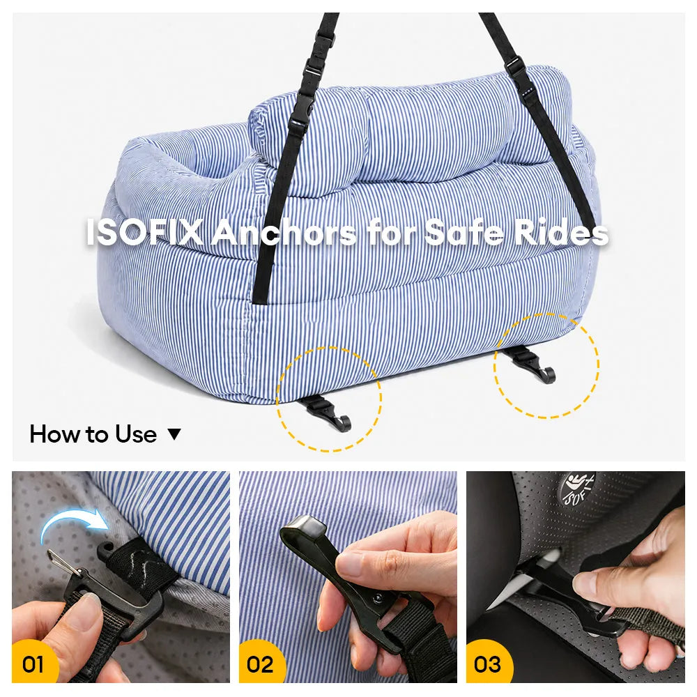 Portable ISOFIX Dog Car Seat Bed with LATCH System - Dog Car Seat detail view 2 | Petix pet supplies for dogs and cats
