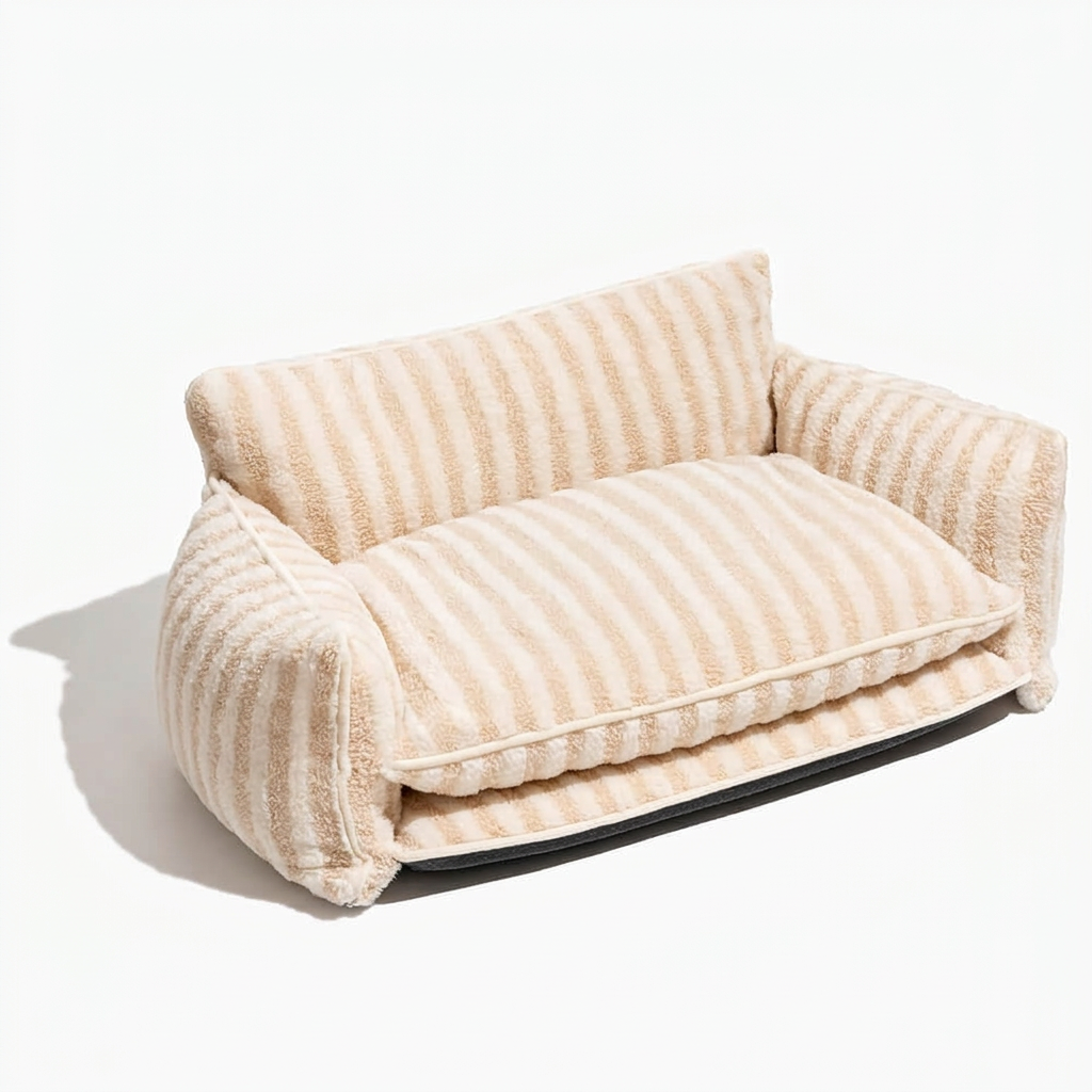 Trendy Striped Faux Lambswool Double Layer Dog & Cat Sofa Bed - Outdoor