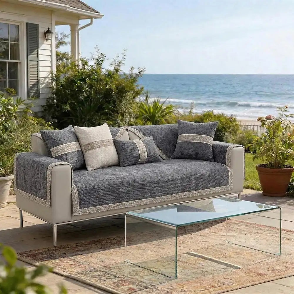 All-Season Modern Tweed Woven Chenille Anti-Slip Outdoor Couch Cover... detail view 15 | Petix pet supplies for dogs and cats