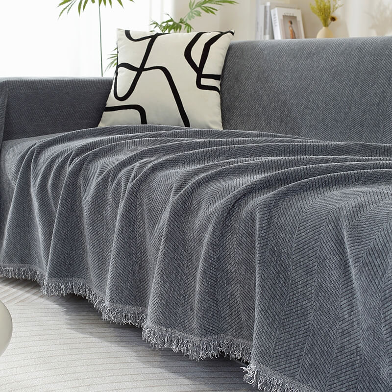 Chenille Blanket Herringbone Tassel Armchair Cover - Couch Cover detail view 18 | Petix pet supplies for dogs and cats