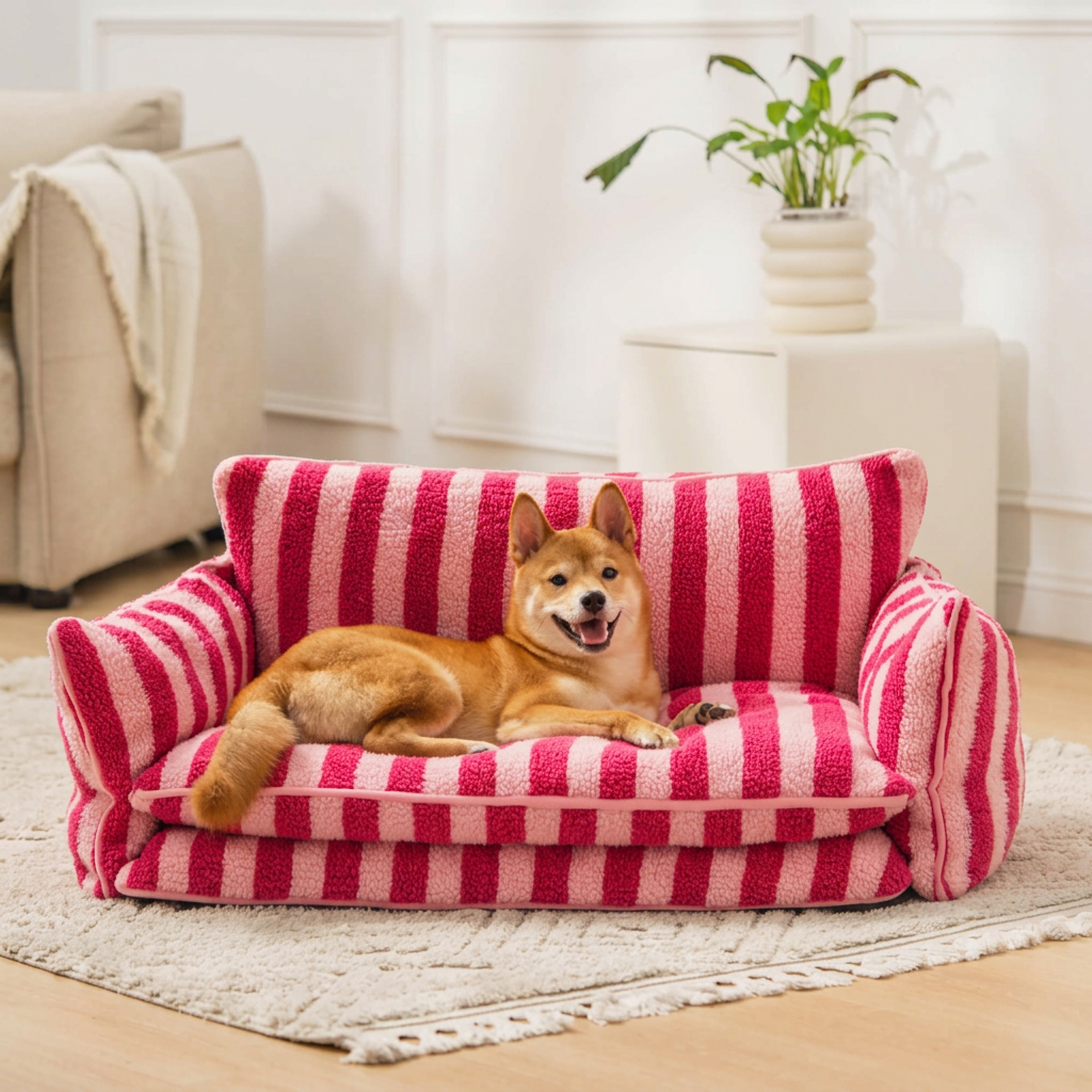 Trendy Striped Faux Lambswool Double Layer Dog & Cat Sofa Bed - Outdoor
