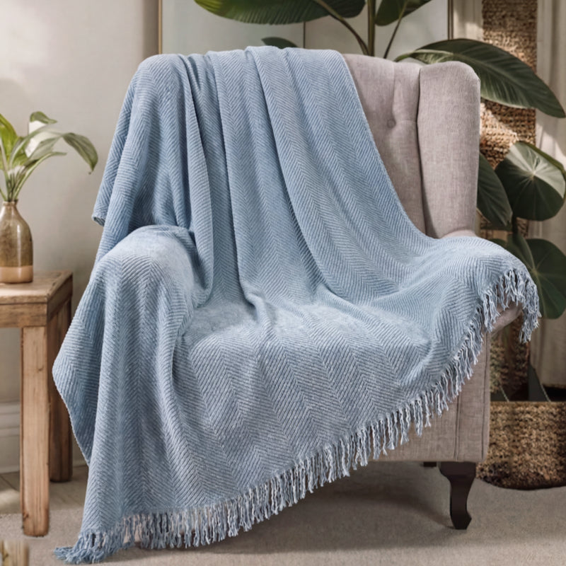 Chenille Blanket Herringbone Tassel Armchair Cover - Couch Cover detail view 9 | Petix pet supplies for dogs and cats
