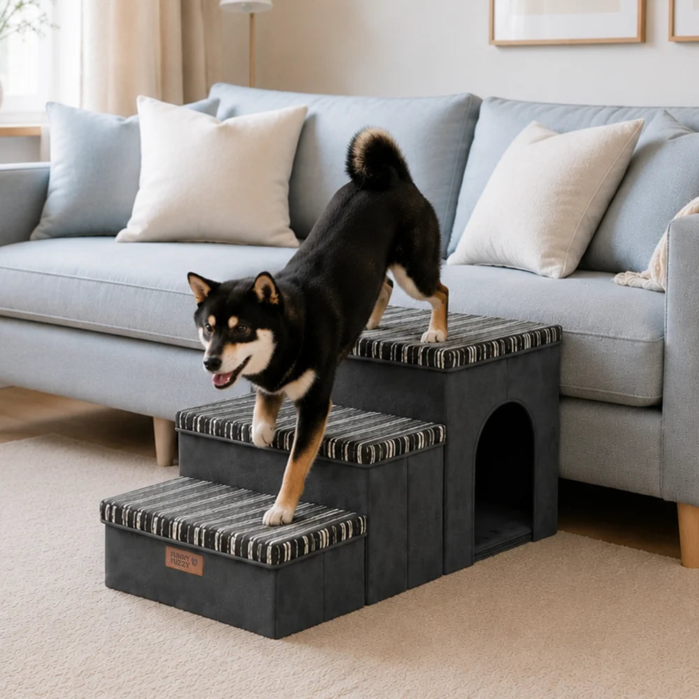 SnugNest Textured Stripe Dog Stairs with Storage - Dog Stairs main product image | Petix pet supplies for dogs and cats