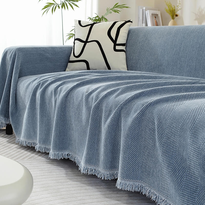 Chenille Blanket Herringbone Tassel Armchair Cover - Couch Cover detail view 14 | Petix pet supplies for dogs and cats