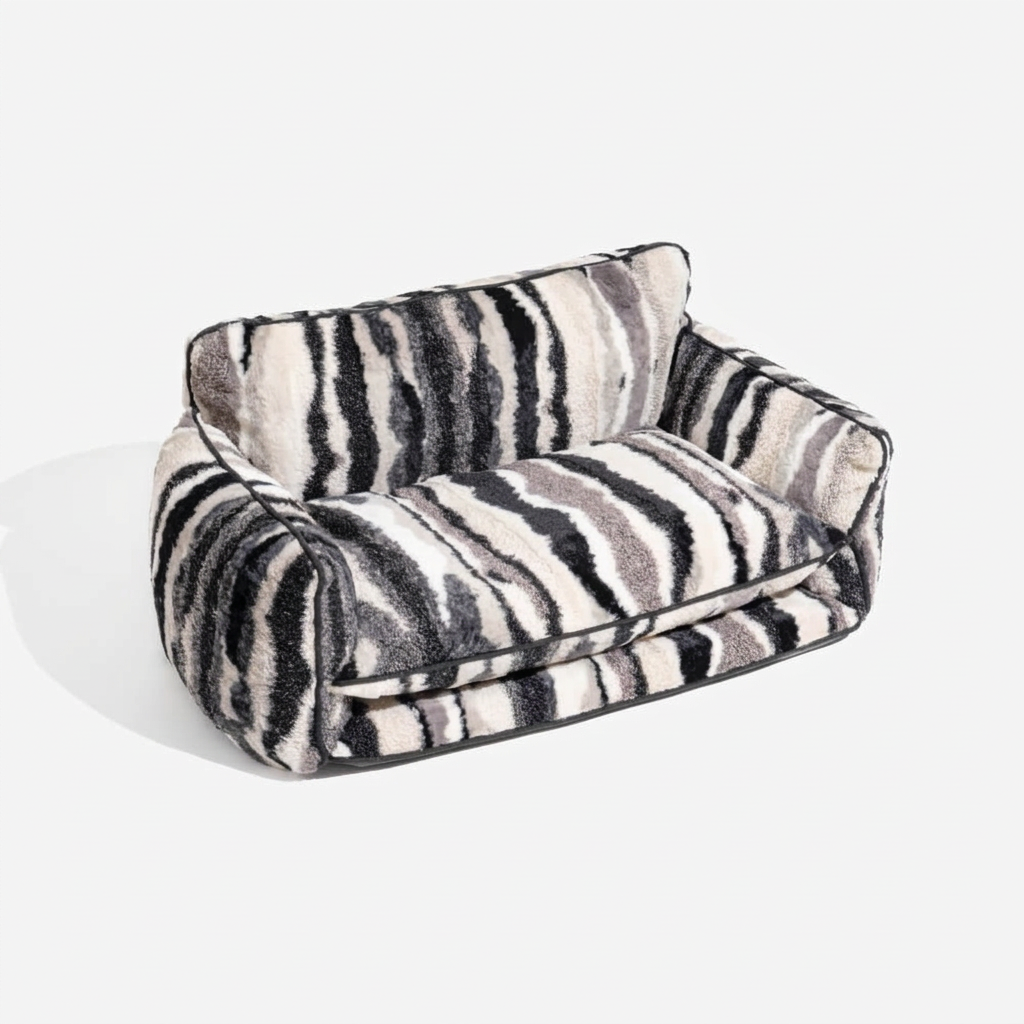 Trendy Striped Faux Lambswool Double Layer Dog & Cat Sofa Bed - Outdoor