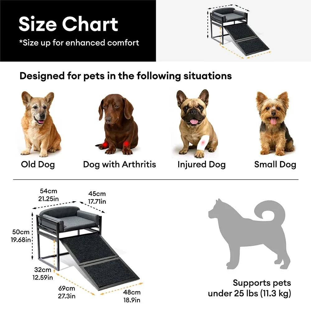 Elevated Pet Sofa Bed with Stairs Ramp for Bedside Lounge or Dog Wind... detail view 9 | Petix pet supplies for dogs and cats