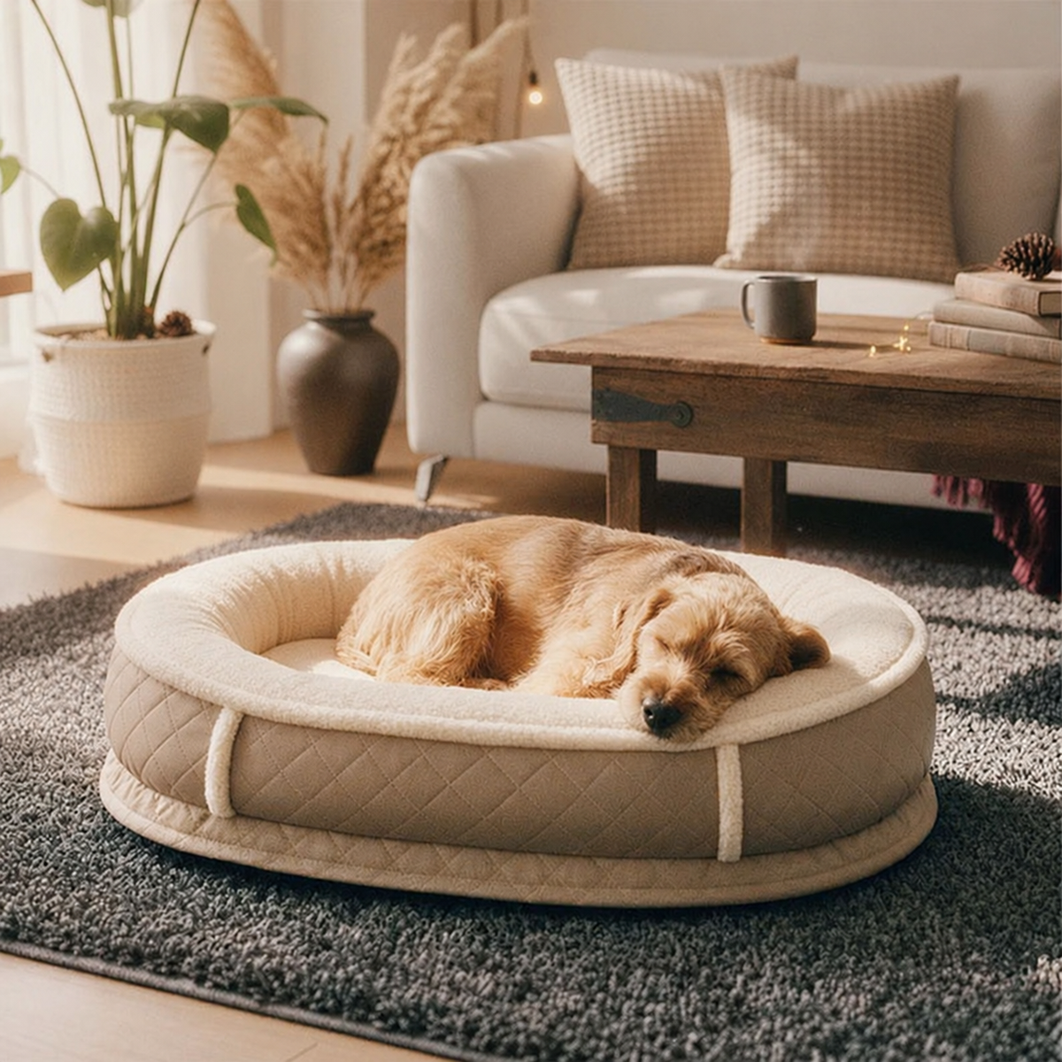 Deluxe Faux Leather & Plush Removable Orthopedic Donut Dog Bed - WarmNest