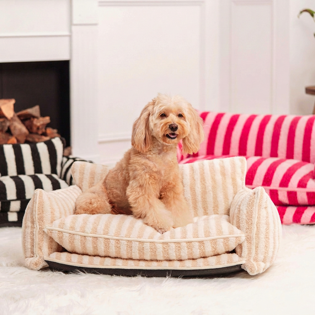 Trendy Striped Faux Lambswool Double Layer Dog & Cat Sofa Bed - Outdoor