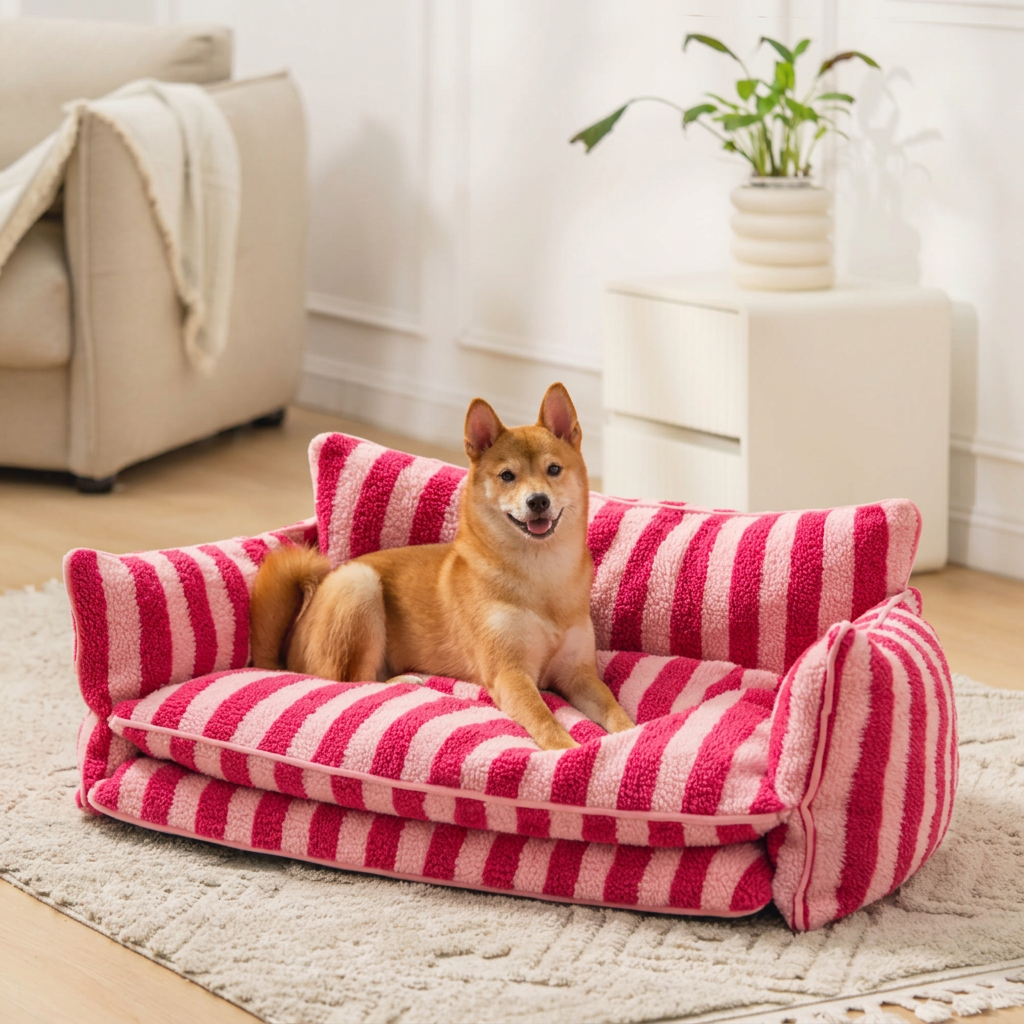 Trendy Striped Faux Lambswool Double Layer Dog & Cat Sofa Bed - Outdoor