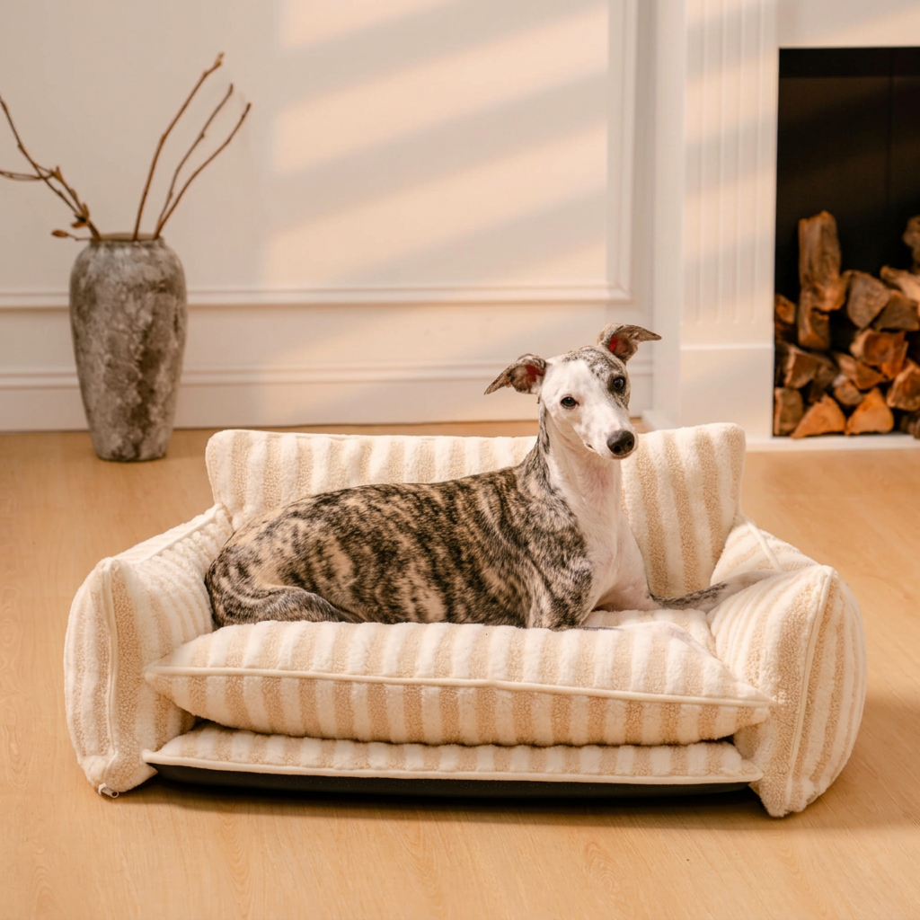 Trendy Striped Faux Lambswool Double Layer Dog & Cat Sofa Bed - Outdoor