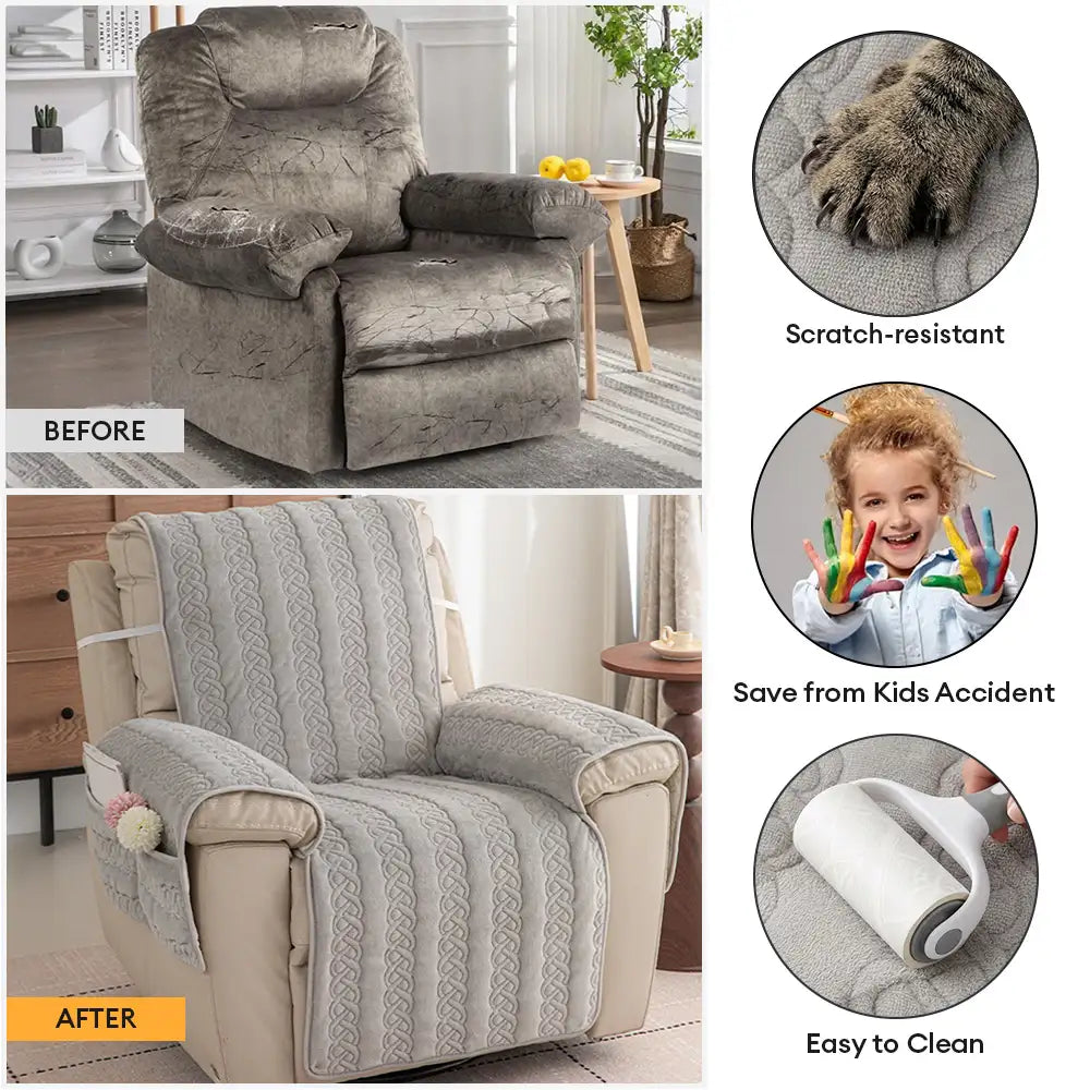 All-Season Scratch-Resistant Non-Slip Recliner Couch Cover with Elast... detail view 4 | Petix pet supplies for dogs and cats