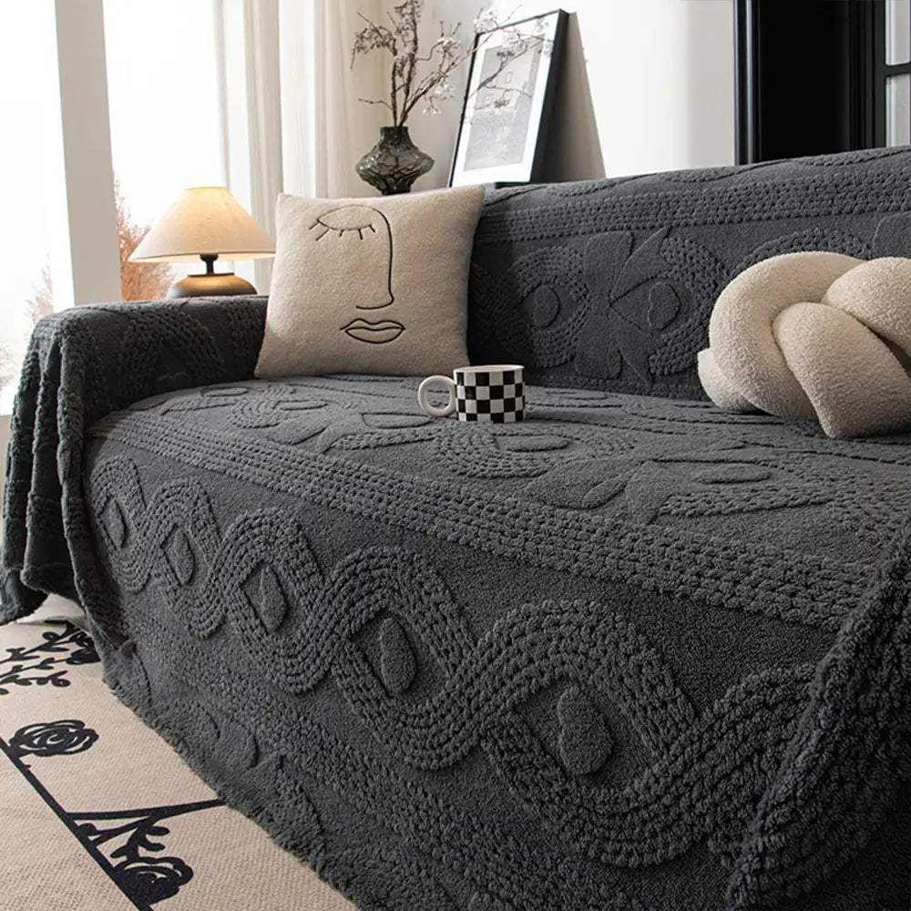 Bowknot Jacquard Plush Multifunctional Sofa Blanket Couch Cover - Co... detail view 15 | Petix pet supplies for dogs and cats