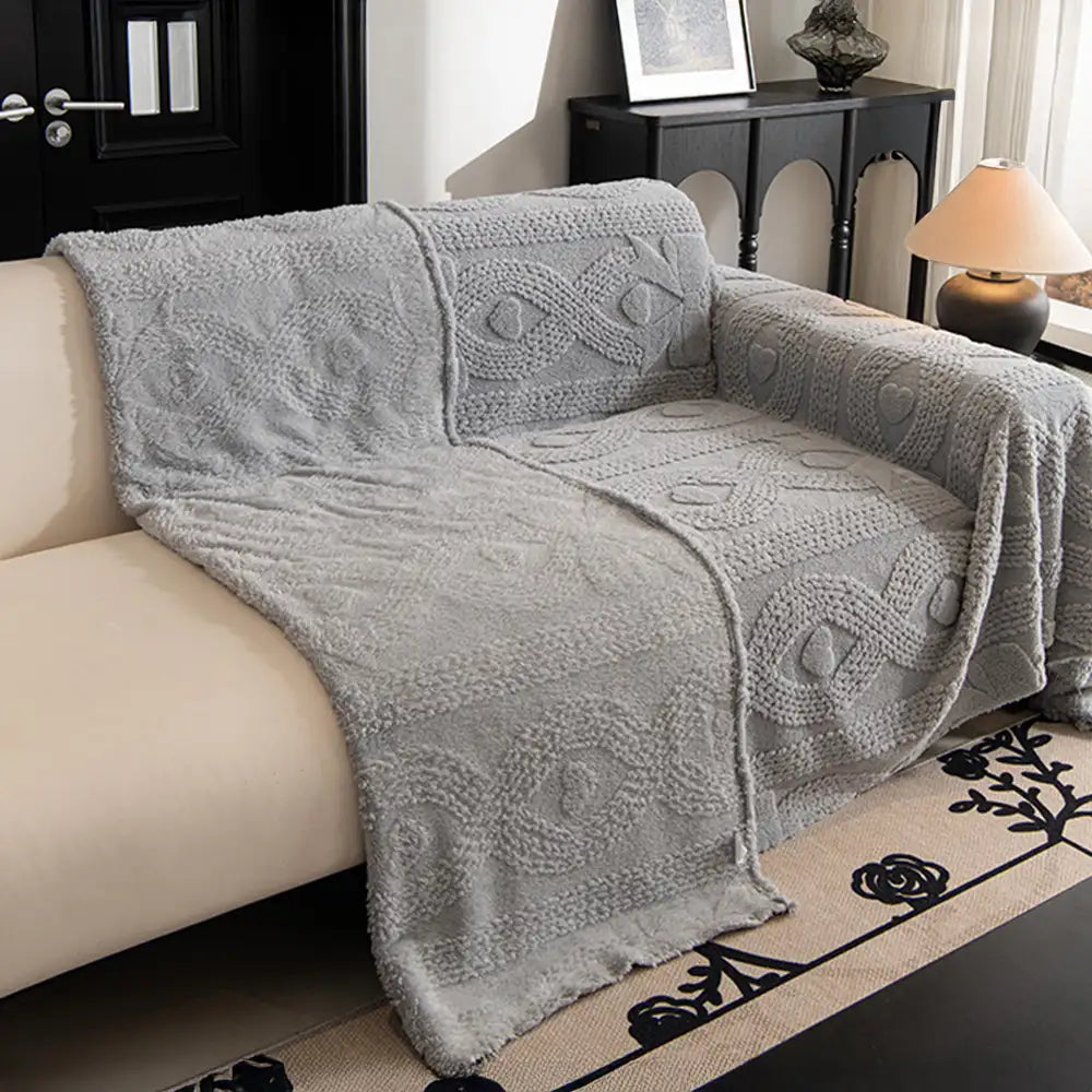 Bowknot Jacquard Plush Multifunctional Sofa Blanket Couch Cover - Cou... detail view 3 | Petix pet supplies for dogs and cats