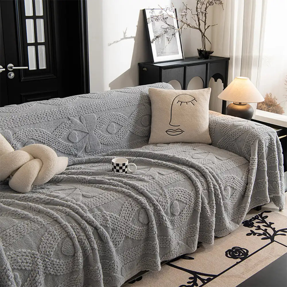 Bowknot Jacquard Plush Multifunctional Sofa Blanket Couch Cover - Co... detail view 12 | Petix pet supplies for dogs and cats