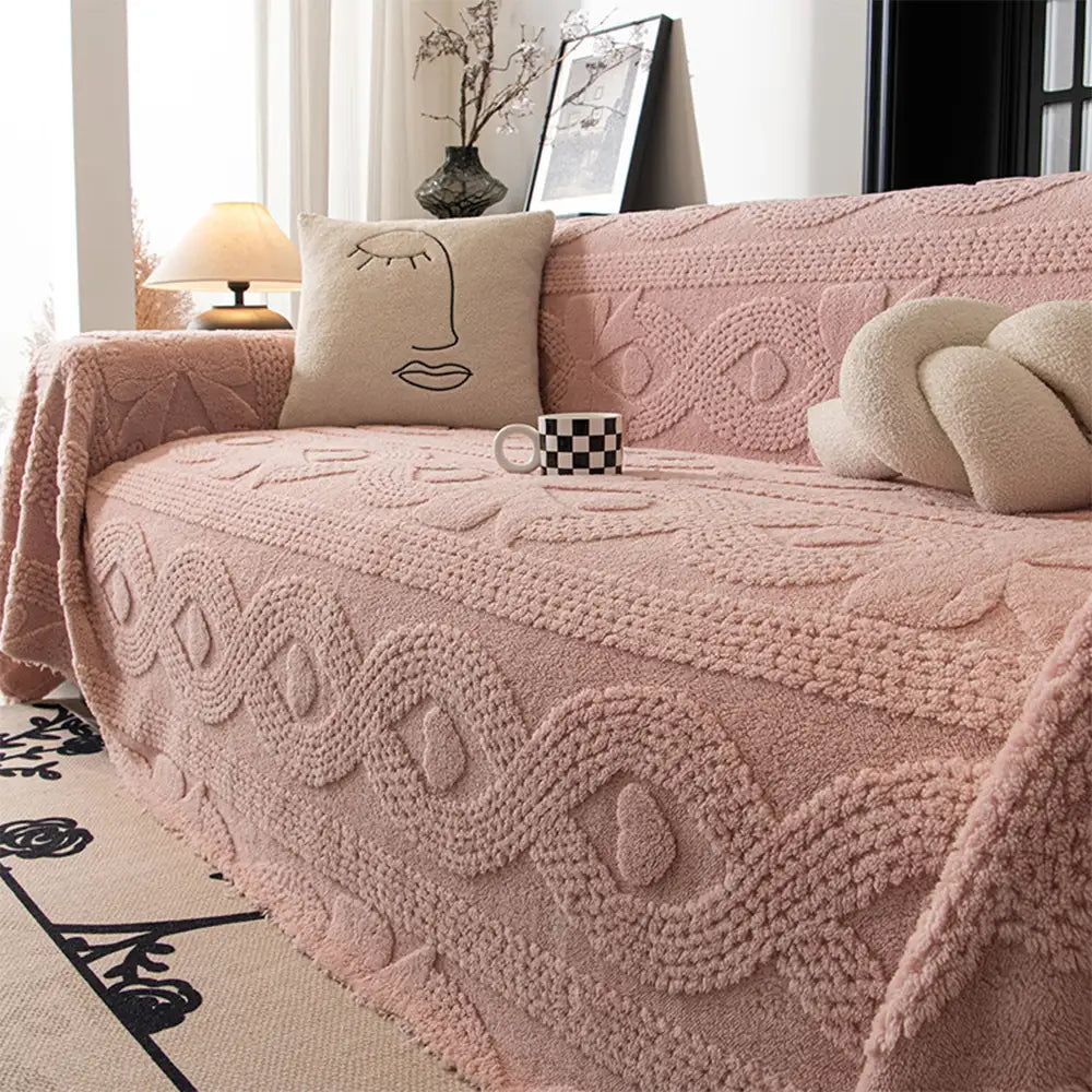 Bowknot Jacquard Plush Multifunctional Sofa Blanket Couch Cover - Cou... detail view 2 | Petix pet supplies for dogs and cats