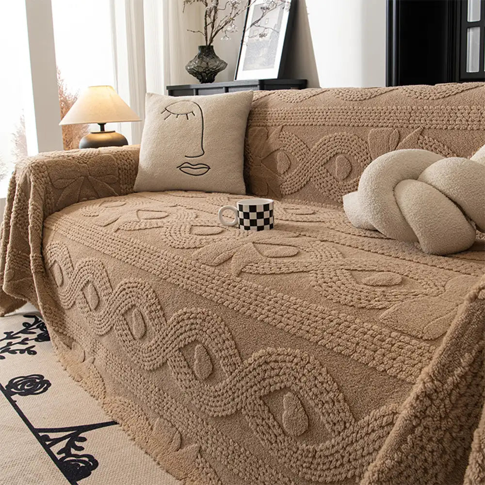 Bowknot Jacquard Plush Multifunctional Sofa Blanket Couch Cover - Cou... detail view 7 | Petix pet supplies for dogs and cats