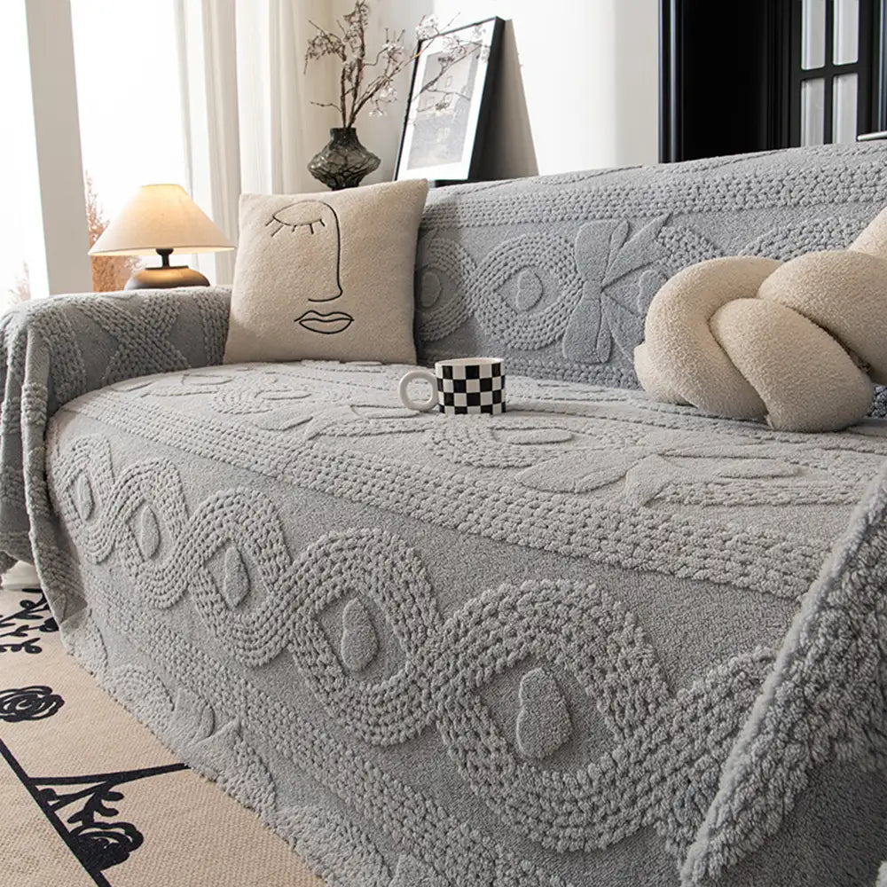 Bowknot Jacquard Plush Multifunctional Sofa Blanket Couch Cover - Co... detail view 13 | Petix pet supplies for dogs and cats