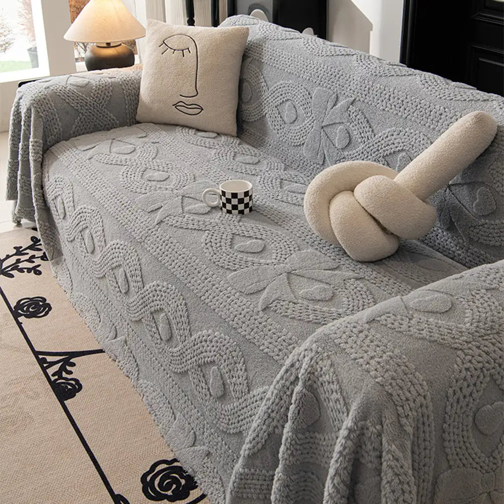 Bowknot Jacquard Plush Multifunctional Sofa Blanket Couch Cover - Cou... detail view 8 | Petix pet supplies for dogs and cats