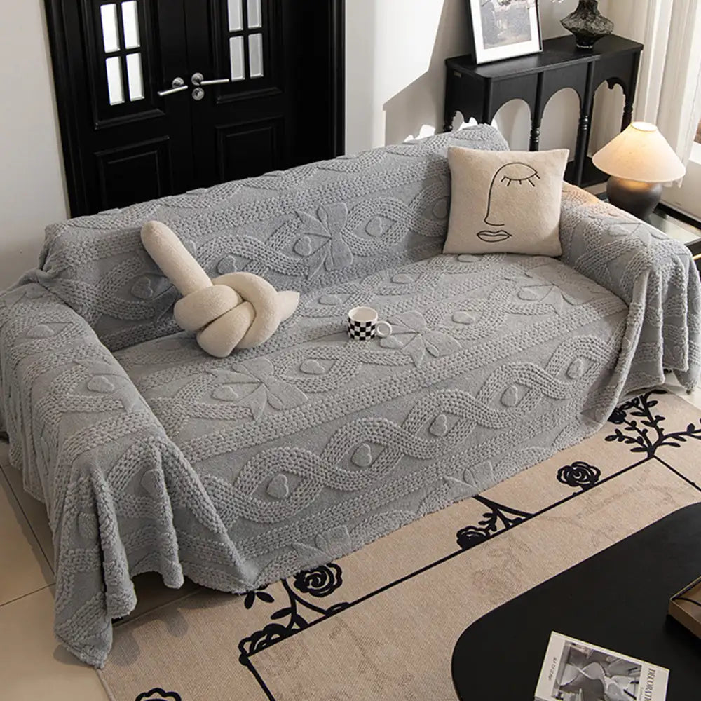Bowknot Jacquard Plush Multifunctional Sofa Blanket Couch Cover - Co... detail view 14 | Petix pet supplies for dogs and cats