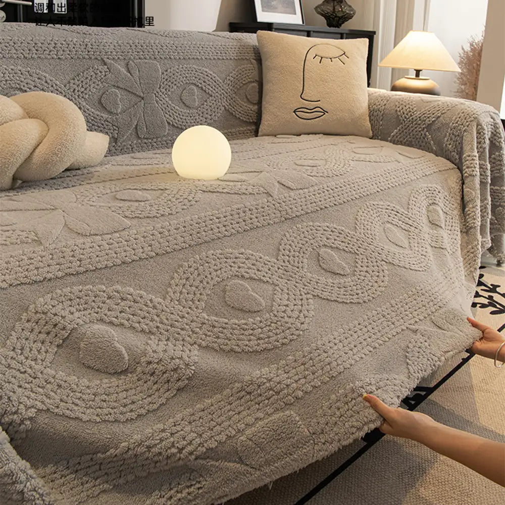 Bowknot Jacquard Plush Multifunctional Sofa Blanket Couch Cover - Cou... detail view 5 | Petix pet supplies for dogs and cats