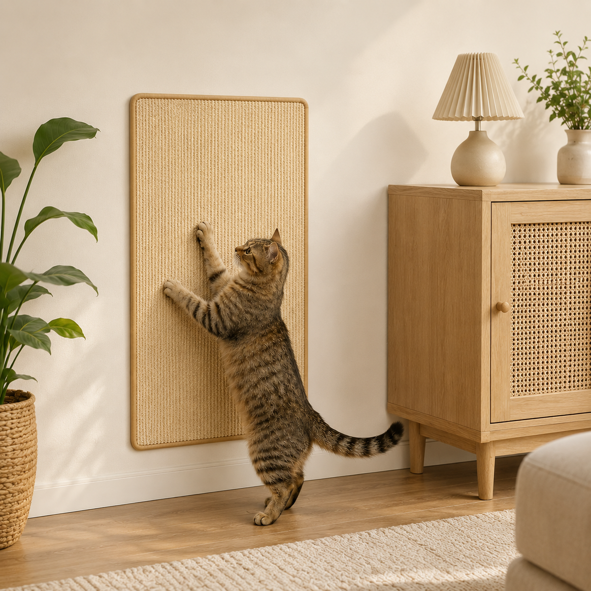Faux Sisal Cat Scratcher Mat Sofa Protector with Velcro Tape - Scratc... detail view 3 | Petix pet supplies for dogs and cats