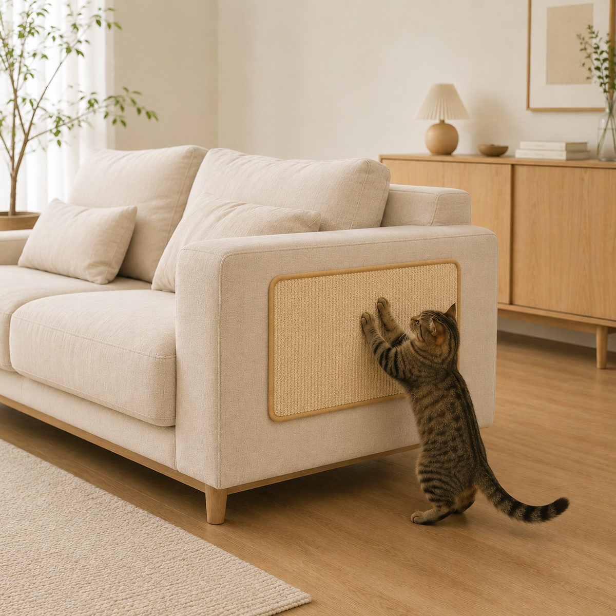 Faux Sisal Cat Scratcher Mat Sofa Protector with Velcro Tape - Scrat... detail view 16 | Petix pet supplies for dogs and cats