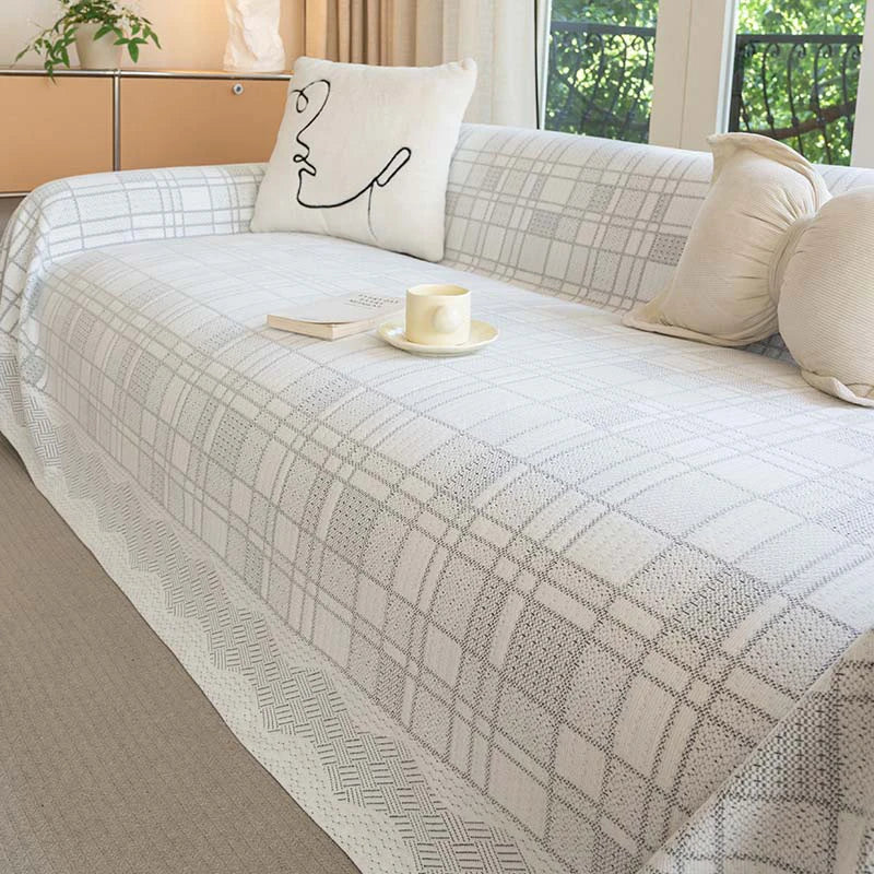 Checkered Pattern Breathable Chenille Sofa Protection Cou... lifestyle and size view 9 | Petix pet supplies for dogs and cats