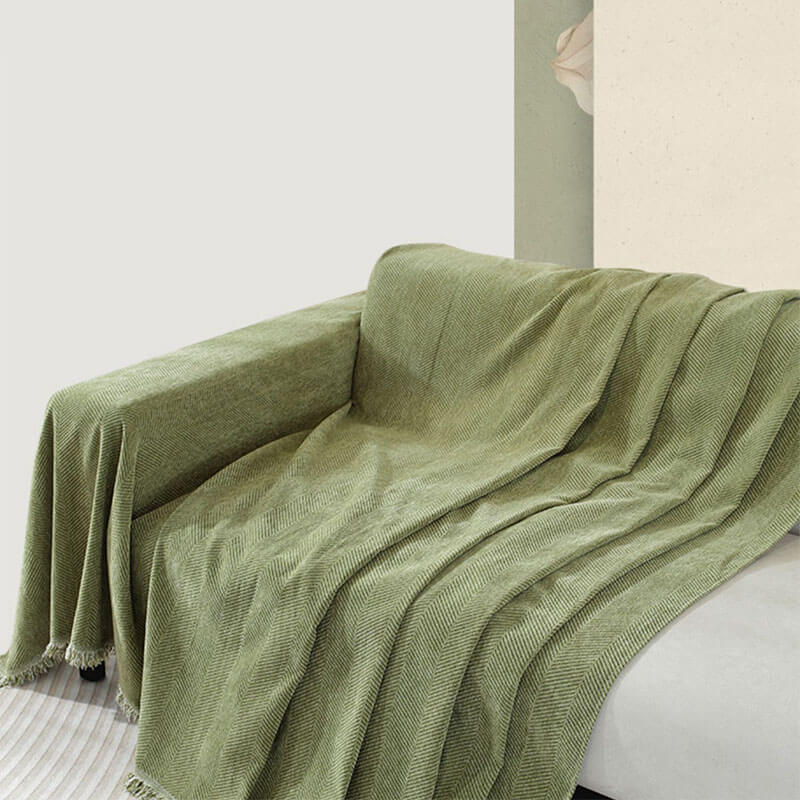 Chenille Blanket Herringbone Tassel Armchair Cover - Couch Cover detail view 17 | Petix pet supplies for dogs and cats