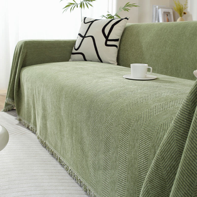 Chenille Blanket Herringbone Tassel Armchair Cover - Couch Cover detail view 6 | Petix pet supplies for dogs and cats