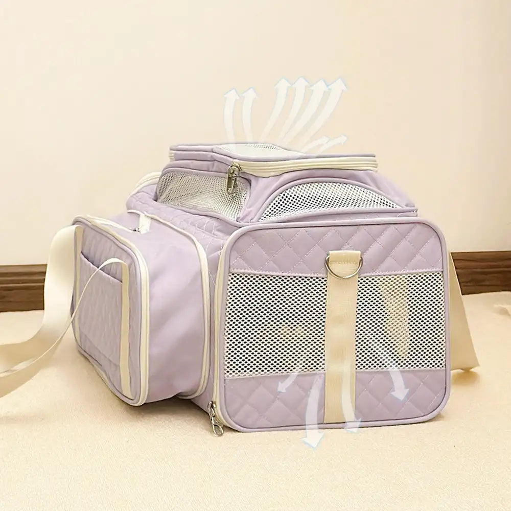 Classic Diamond Pattern Portable Cat Carrier Large-Capacity Expandabl... detail view 3 | Petix pet supplies for dogs and cats