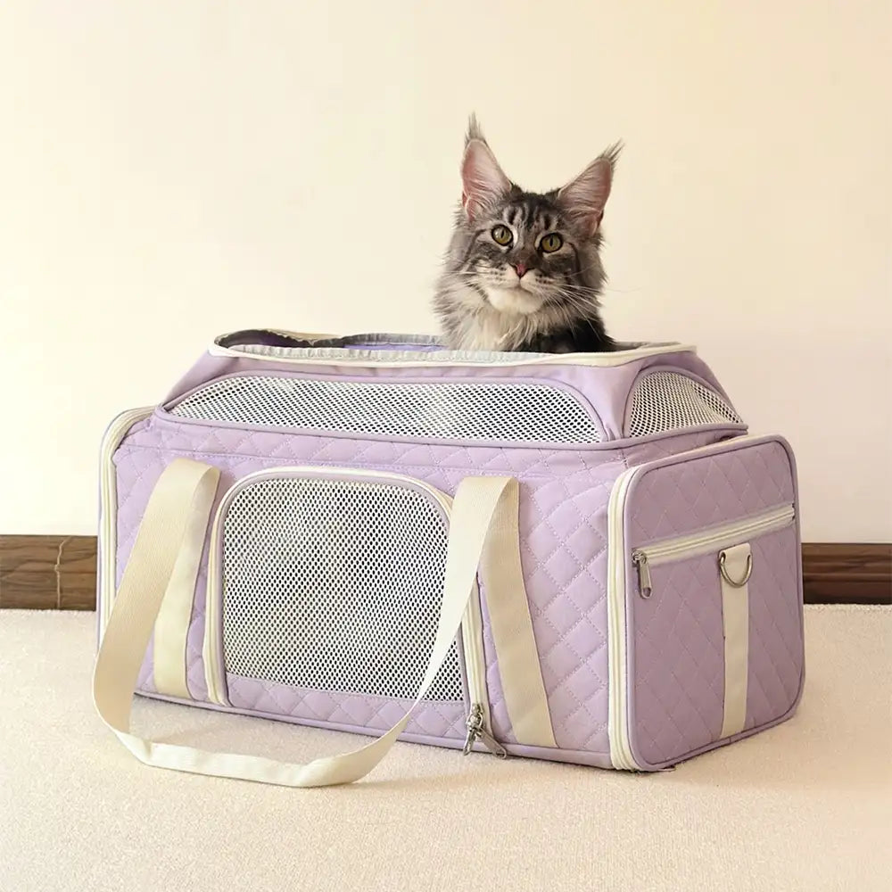 Classic Diamond Pattern Portable Cat Carrier Large-Capacity Expandabl... detail view 2 | Petix pet supplies for dogs and cats