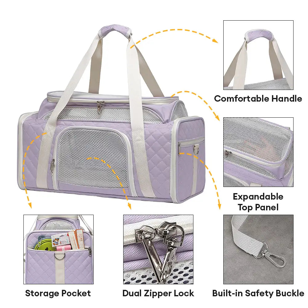 Classic Diamond Pattern Portable Cat Carrier Large-Capacity Expandabl... detail view 4 | Petix pet supplies for dogs and cats