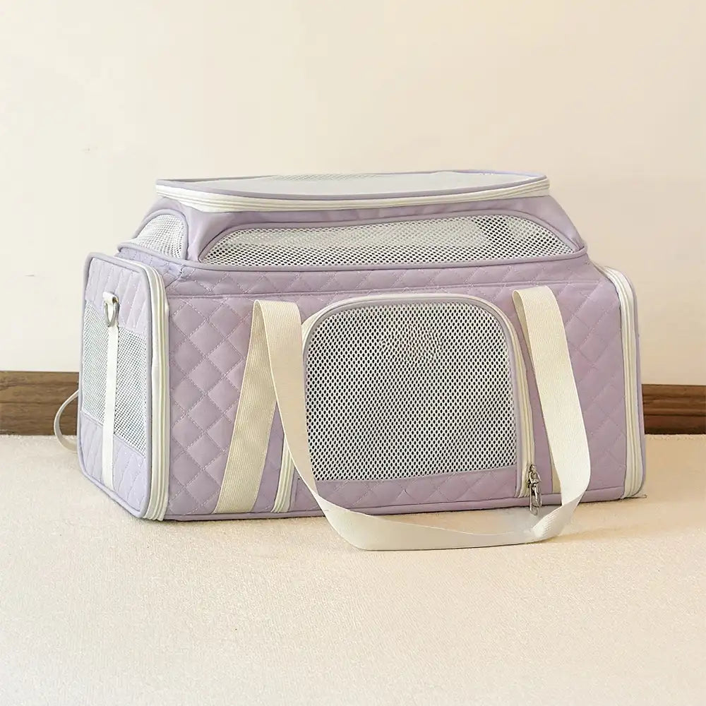 Classic Diamond Pattern Portable Cat Carrier Large-Capac... lifestyle and size view 12 | Petix pet supplies for dogs and cats