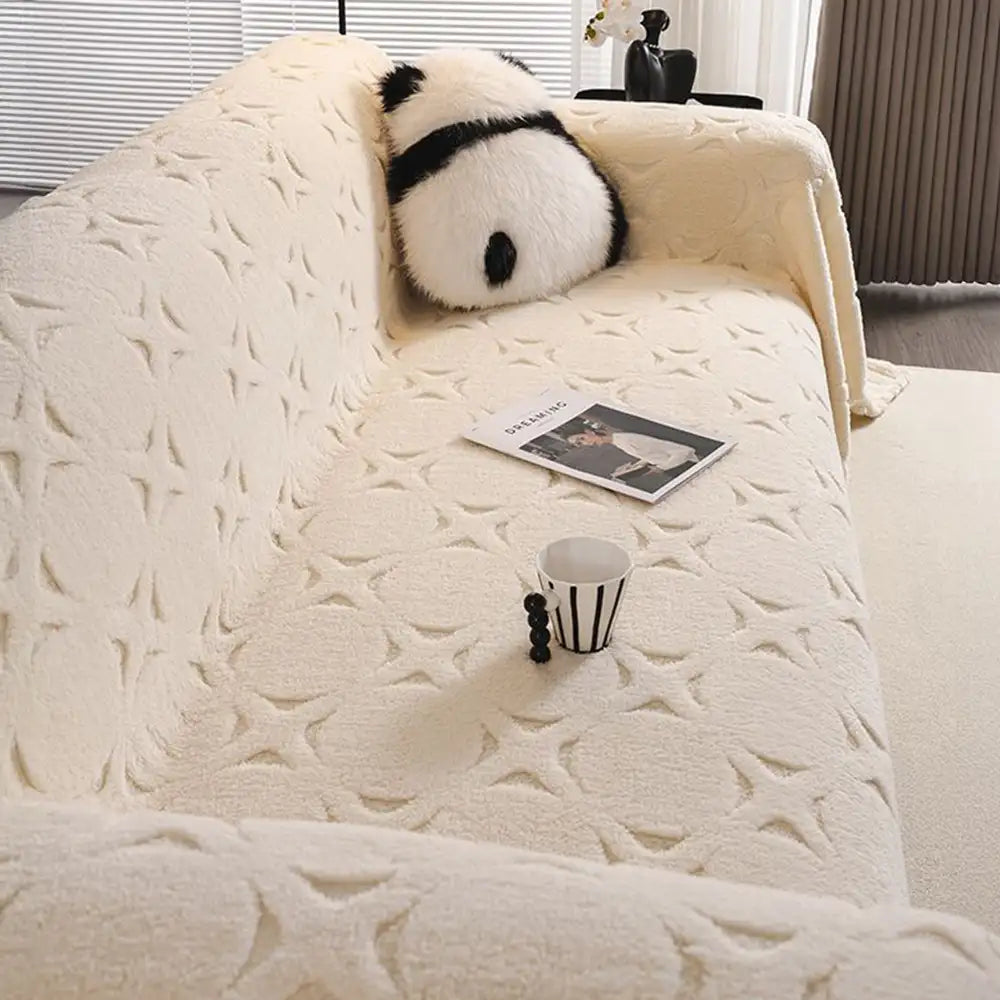 Cream Textured Jacquard Design Sofa Decorative Throw Couch Cover - Co... detail view 2 | Petix pet supplies for dogs and cats